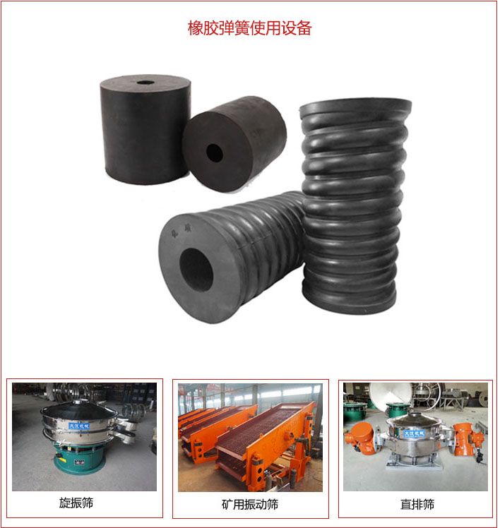 橡膠彈簧適用設(shè)備：旋振篩，礦用振動篩，直排篩等