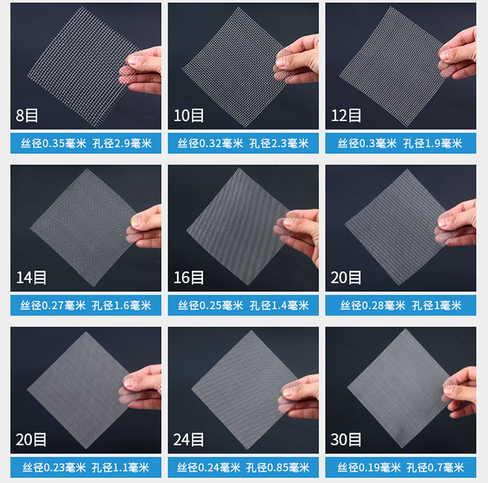 8目-30目金屬絲編織網(wǎng)對應(yīng)的絲徑，孔徑圖片展示